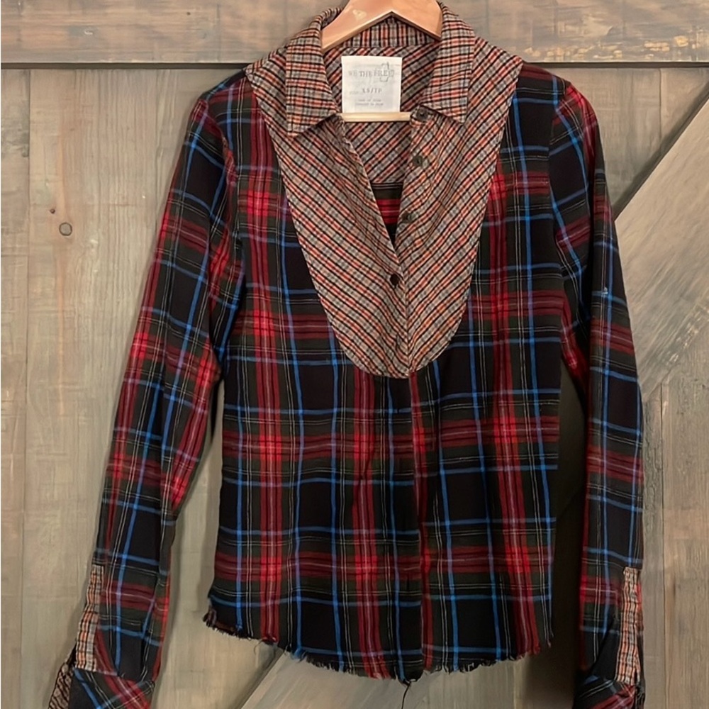 We The Free women’s button down flannel oversized shirt plaid XS/TP
